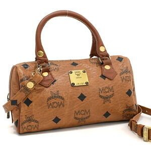 MCM Boston Bag Visetos Canvas Leather Cognac Brown
